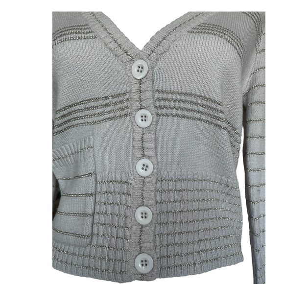 Marc by Marc Jacobs Wool Blend Cardigan Size Small Gray Silver Metal Thread - Picture 6 of 13